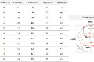 Men's size chart for dress shirts